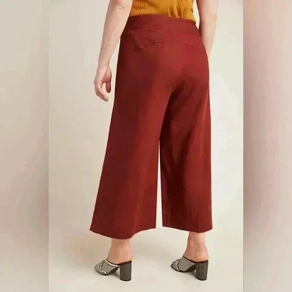 Anthropologie Button Wide-Leg Ankle Pants in Rust Boho Linen Blend 6 Women's - Picture 4 of 11